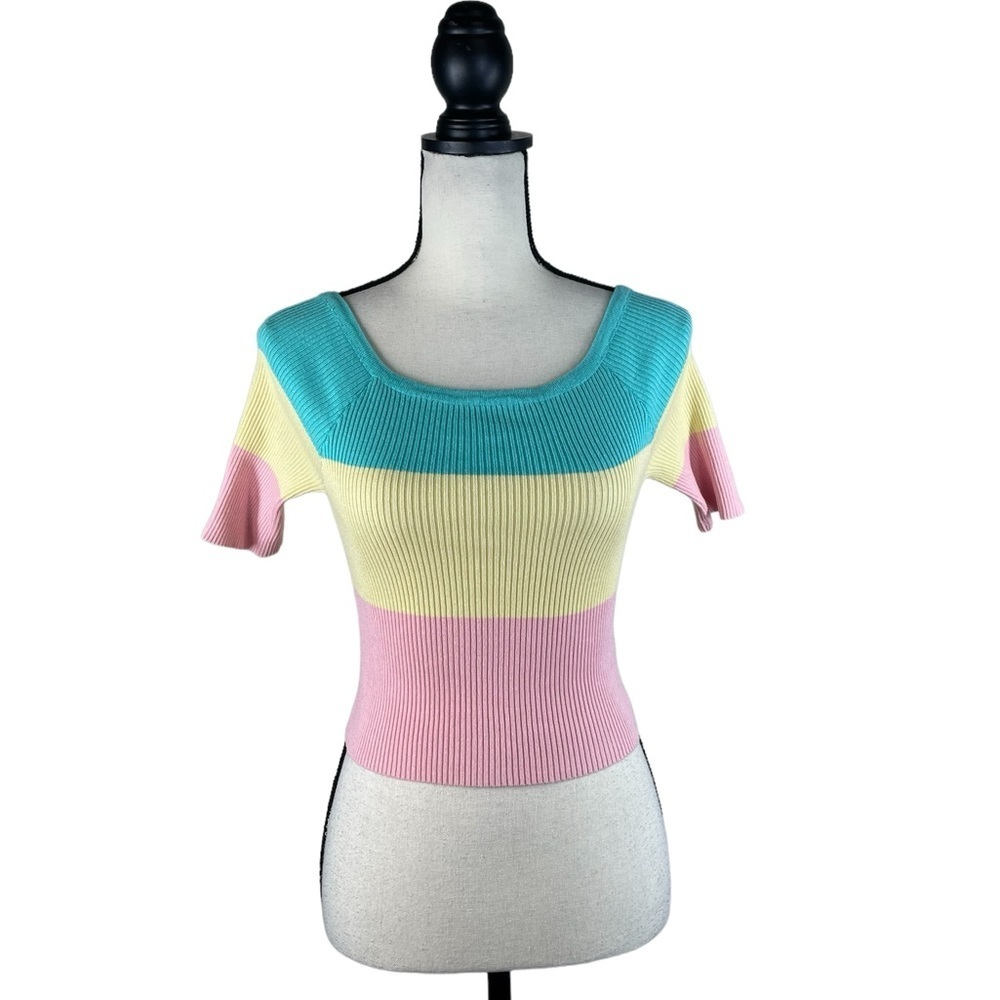 T.U Ribbed Color block Multicolor Top Cropped Pastel